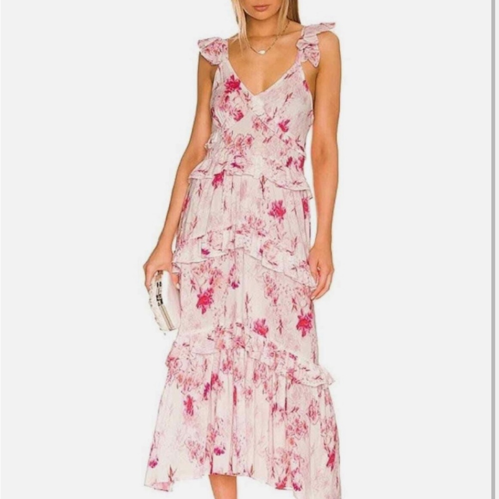 MISA Los Angeles Morrison Floral Pink Ruffle Mini Dress sz Medium